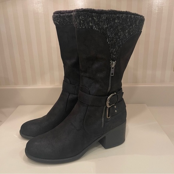 BARE TRAPS Womens Willow Black Heeled Riding Boots Round Toe Stacked Heel - Picture 5 of 16